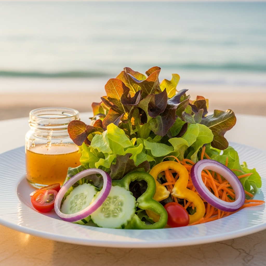 Fresh salads — organic leaves, Thai beef salad and ceviche