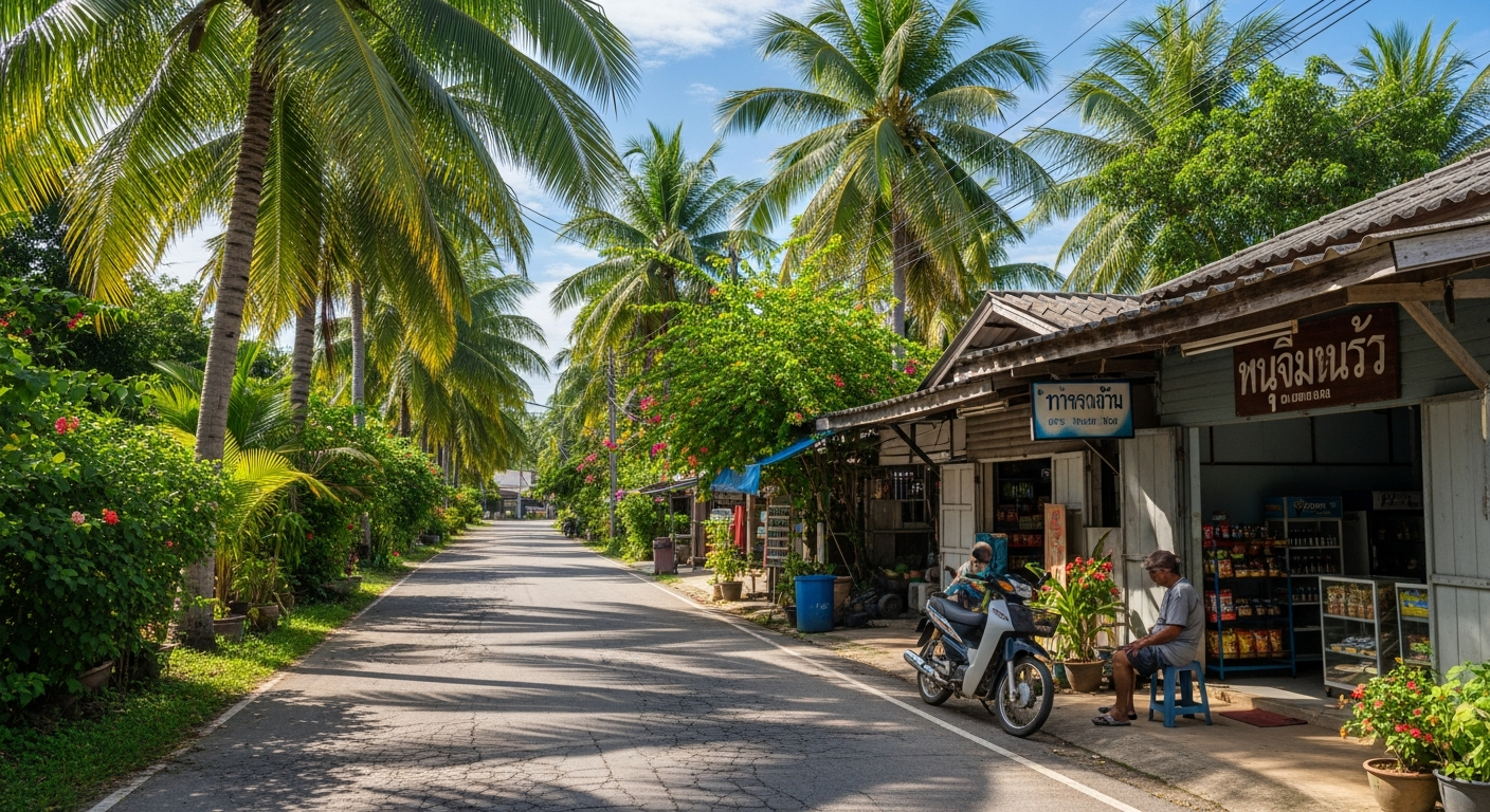 Quiet tropical road scene in northeast Koh Samui