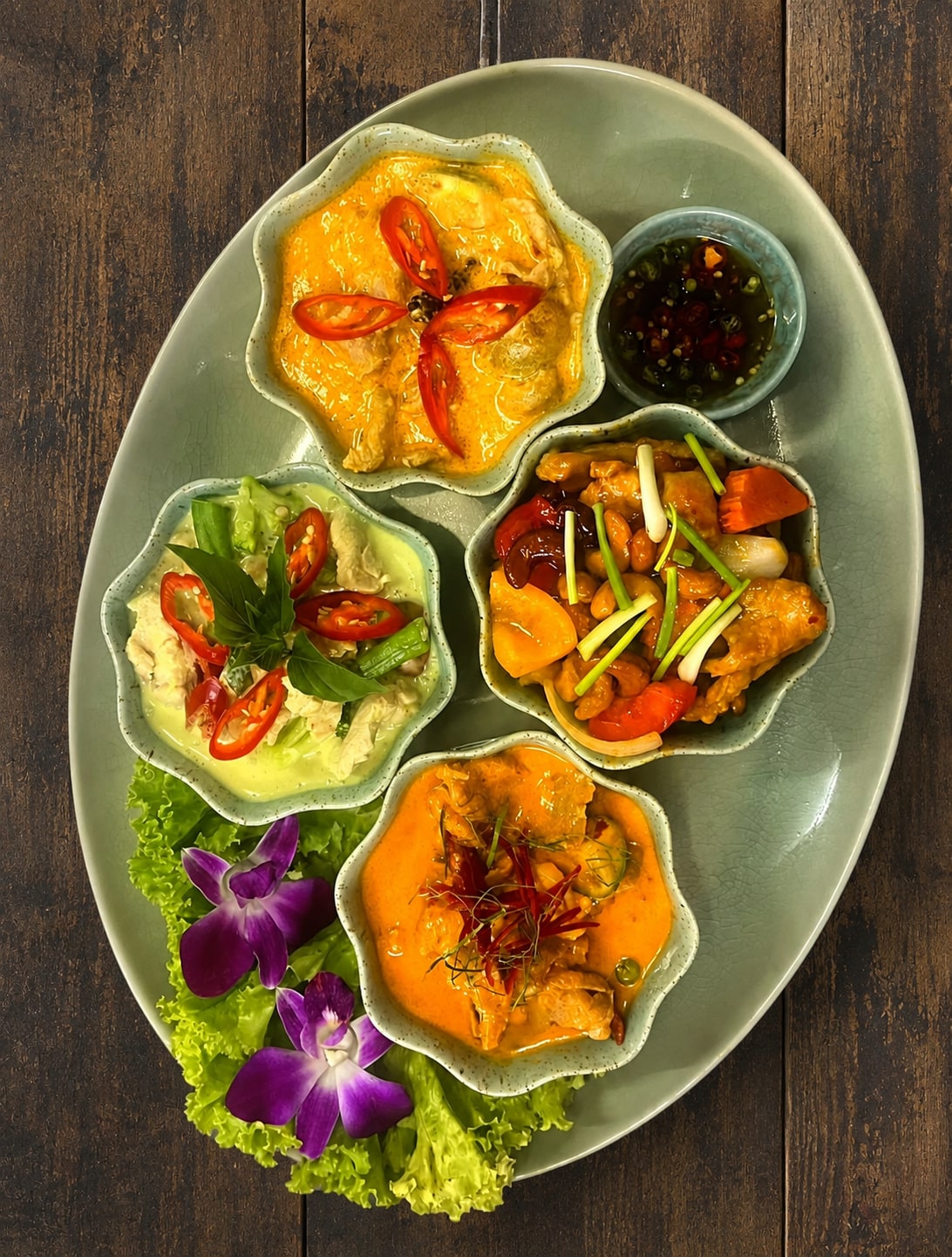 Thai set menu dishes served at The Blue Spice beachfront restaurant, Choeng Mon Beach